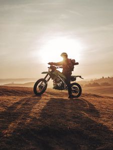 Preview wallpaper motorcyclist, motorcycle, dawn, indonesia