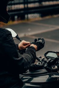 Preview wallpaper motorcyclist, motorcycle, helmet, gloves