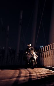 Preview wallpaper motorcyclist, motorcycle, helmet, night