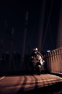 Preview wallpaper motorcyclist, motorcycle, helmet, night