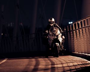 Preview wallpaper motorcyclist, motorcycle, helmet, night