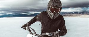 Preview wallpaper motorcyclist, motorcycle, helmet, snow