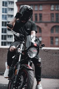 Preview wallpaper motorcyclist, motorcycle, helmet, bike, front view