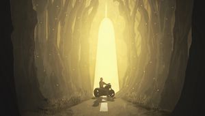 Preview wallpaper motorcyclist, silhouette, art, forest, fantastic, wolf, muzzle