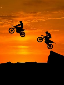 Preview wallpaper motorcyclist, silhouettes, trick, hill