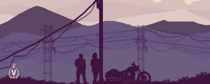 Preview wallpaper motorcyclists, motorcycle, pole, art