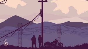 Preview wallpaper motorcyclists, motorcycle, pole, art