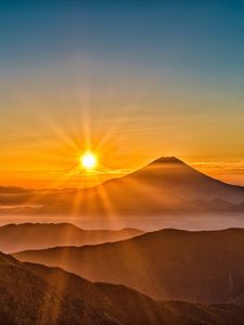 Preview wallpaper mount fuji, japan, sun