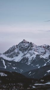 Preview wallpaper mountain, aerial view, peak, snowy, sky, horizon