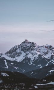 Preview wallpaper mountain, aerial view, peak, snowy, sky, horizon