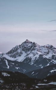 Preview wallpaper mountain, aerial view, peak, snowy, sky, horizon