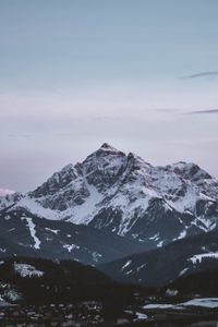 Preview wallpaper mountain, aerial view, peak, snowy, sky, horizon