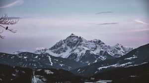 Preview wallpaper mountain, aerial view, peak, snowy, sky, horizon