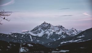 Preview wallpaper mountain, aerial view, peak, snowy, sky, horizon