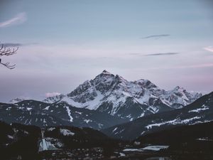 Preview wallpaper mountain, aerial view, peak, snowy, sky, horizon