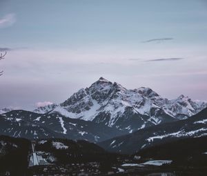 Preview wallpaper mountain, aerial view, peak, snowy, sky, horizon