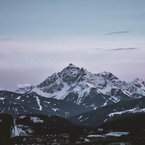 Preview wallpaper mountain, aerial view, peak, snowy, sky, horizon