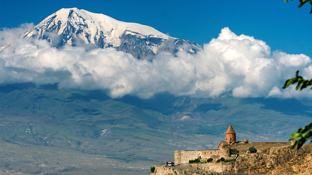 Wallpaper mountain, ararat, armenia, height, architecture, structure, clouds