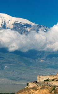 Preview wallpaper mountain, ararat, armenia, height, architecture, structure, clouds