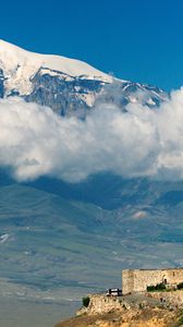 Preview wallpaper mountain, ararat, height, clouds, temple