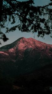 Preview wallpaper mountain, branches, twilight, dark, landscape