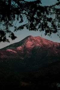 Preview wallpaper mountain, branches, twilight, dark, landscape