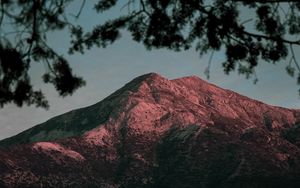 Preview wallpaper mountain, branches, twilight, dark, landscape