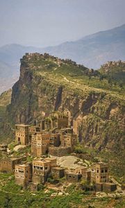 Preview wallpaper mountain, buildings, architecture, rock, old