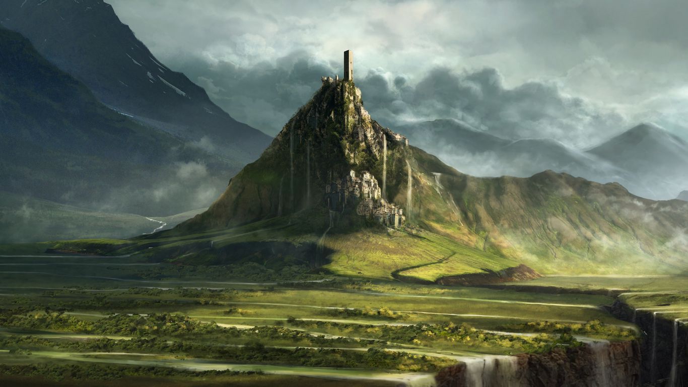 Download wallpaper 1366x768 mountain, city, settlement, landscape, art ...