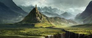 Preview wallpaper mountain, city, settlement, landscape, art