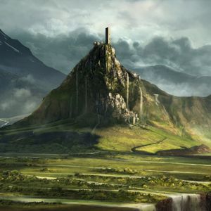 Preview wallpaper mountain, city, settlement, landscape, art