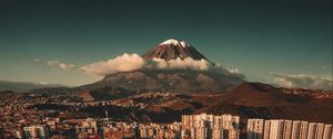 Preview wallpaper mountain, city, settlement, landscape, clouds