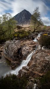 Preview wallpaper mountain, cliff, rock, waterfall, landscape, nature