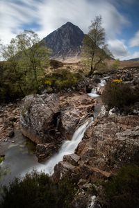 Preview wallpaper mountain, cliff, rock, waterfall, landscape, nature