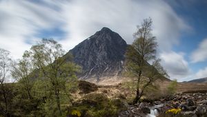 Preview wallpaper mountain, cliff, rock, waterfall, landscape, nature