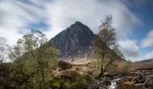 Preview wallpaper mountain, cliff, rock, waterfall, landscape, nature