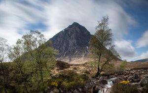 Preview wallpaper mountain, cliff, rock, waterfall, landscape, nature