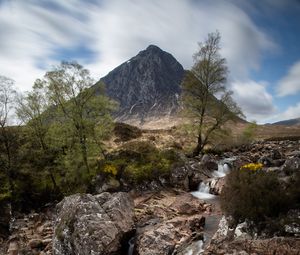 Preview wallpaper mountain, cliff, rock, waterfall, landscape, nature