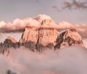 Preview wallpaper mountain, clouds, dolomites, monte pelmo, italy