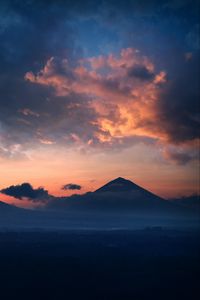 Preview wallpaper mountain, clouds, fog, dusk
