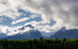 Preview wallpaper mountain, clouds, forest, trees