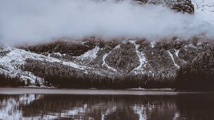Preview wallpaper mountain, clouds, lake, shore, landscape, nature