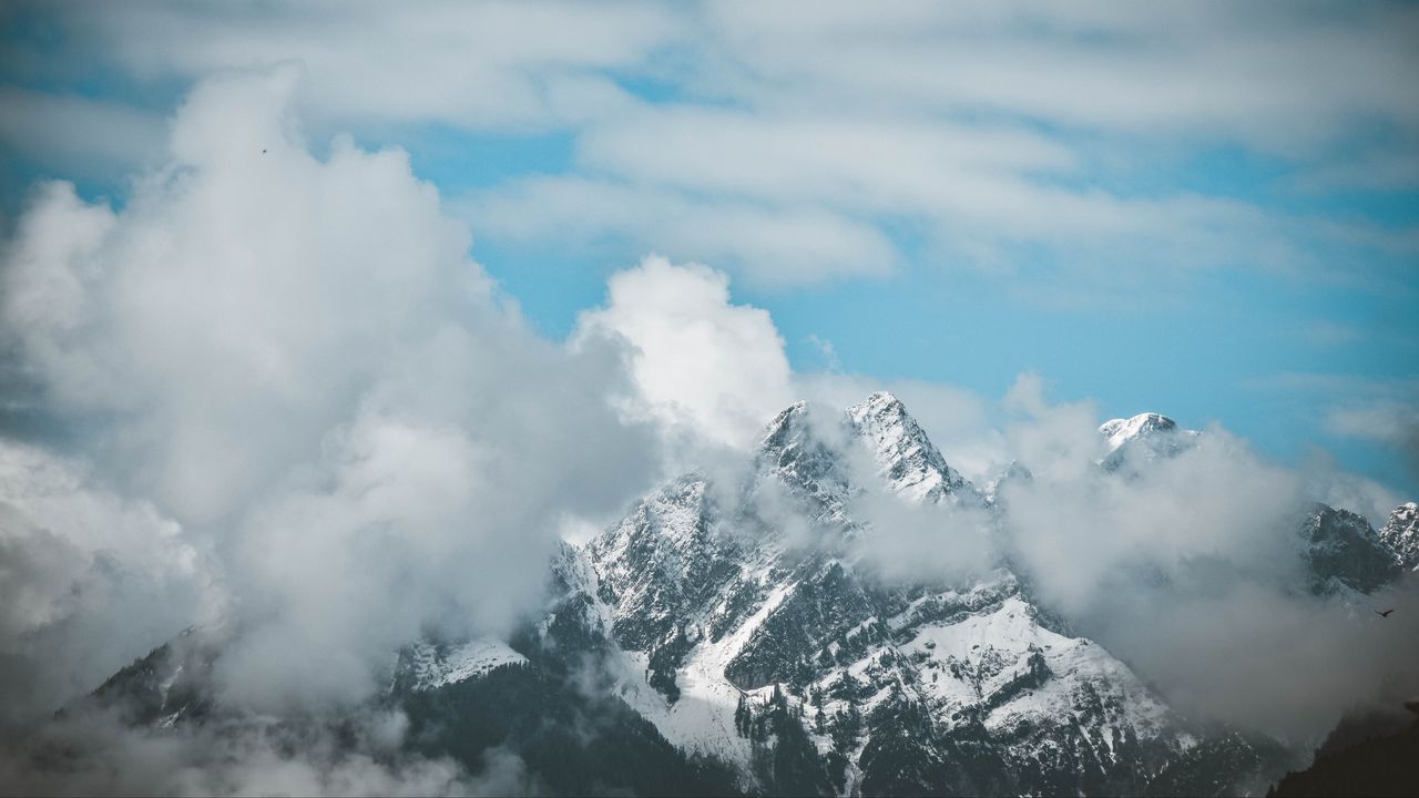 Wallpaper mountain, clouds, peak, fog, aerial view