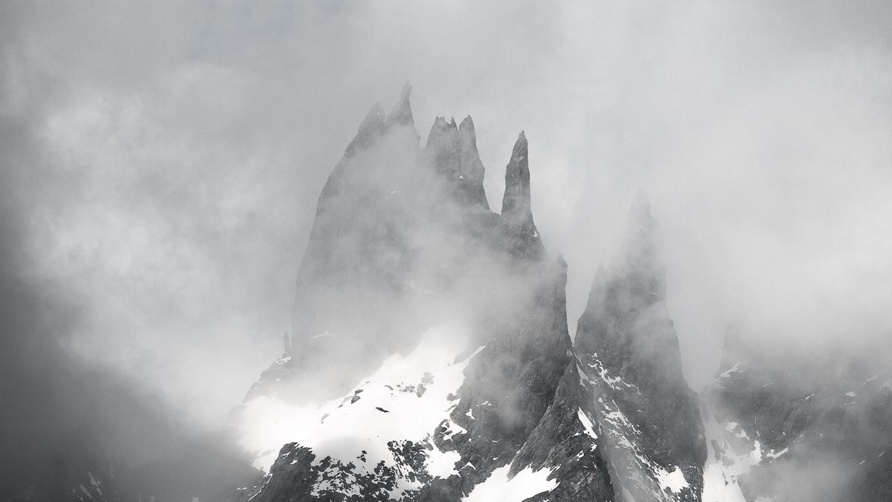 Wallpaper mountain, clouds, snow, peak hd, picture, image