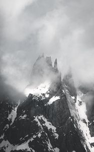 Preview wallpaper mountain, clouds, snow, peak