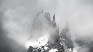 Preview wallpaper mountain, clouds, snow, peak