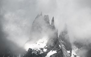 Preview wallpaper mountain, clouds, snow, peak