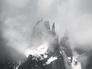 Preview wallpaper mountain, clouds, snow, peak