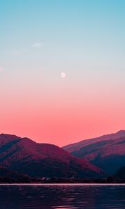 Preview wallpaper mountain, dawn, moon, lake