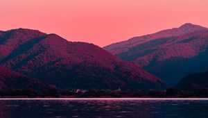 Preview wallpaper mountain, dawn, moon, lake